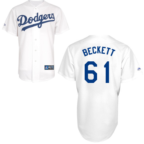 Josh Beckett #61 MLB Jersey-L A Dodgers Men's Authentic Home White Baseball Jersey